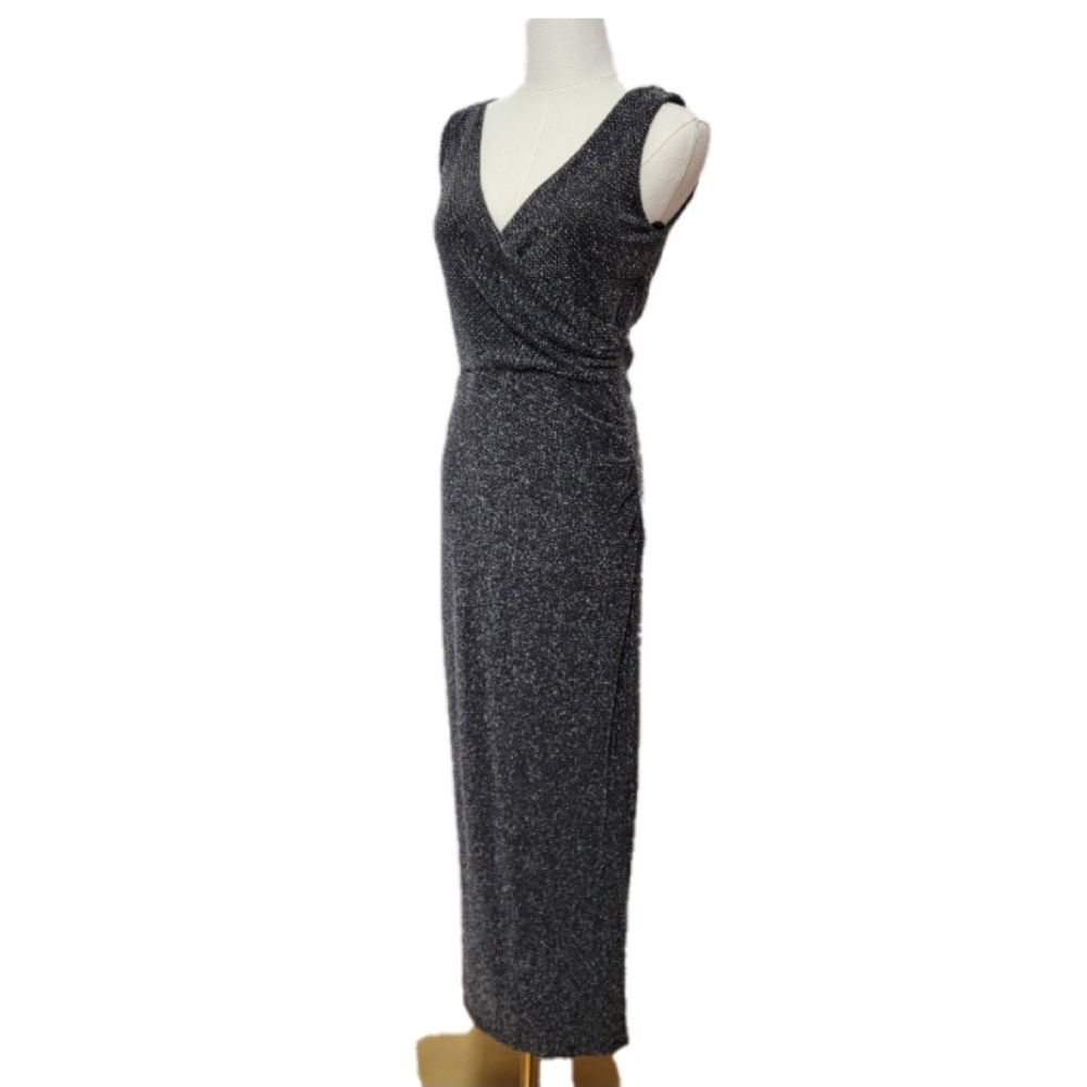 Vintage Y2K 90's Size 6 Shimmer Onyx Formal Black / Silver Glam Maxi Dress